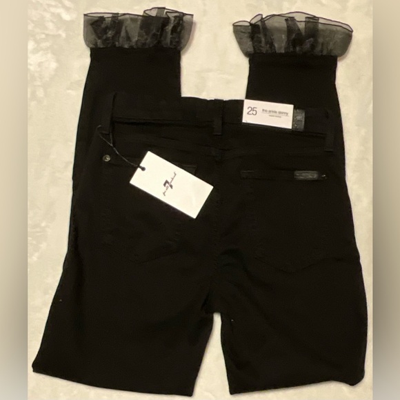 7 For All Mankind Blair Denim The Ankle Skinny Black Jeans w/Ruffle Hem NWT 25 - Picture 4 of 7